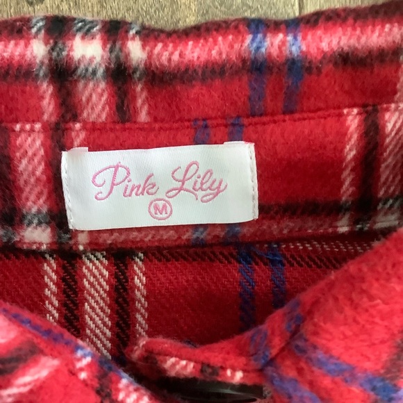 Pink Lily Red and Blue Plaid Shacket, Size M - Picture 2 of 5